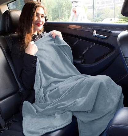 BlueHills Premium Soft Plush Travel Blanket Pillow for Airplane Traveling Essentials in a Bag Flight Throw with Hand Luggage Belt Backpack Clip Compact Portable Plane Accessories Grayish Blue - T026 - color: Grayblue-1pk-t026