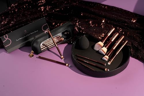 BS-MALL 14 Pcs Makeup Brushes Set with 1 Pcs Makeup Sponge – Essential Foundation Powder Concealers, Eye Shadows, Blush Makeup Brushes with Travel Makeup Case (Coffee) - color: Coffee