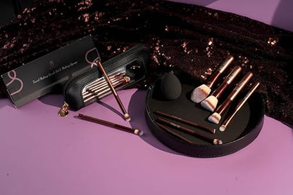 BS-MALL 14 Pcs Makeup Brushes Set with 1 Pcs Makeup Sponge – Essential Foundation Powder Concealers, Eye Shadows, Blush Makeup Brushes with Travel Makeup Case (Coffee) - color: Coffee