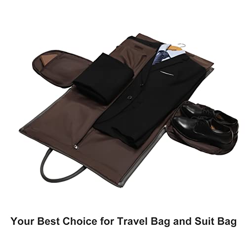 Leather Garment Bag for Travel, Modoker Carry On Suit Carrier Travel Bag with Shoulder Strap - Ideal for Business Trips and Weekend Getaways - The Garment Duffel Bag for Traveling Men Women - color: C-Grey