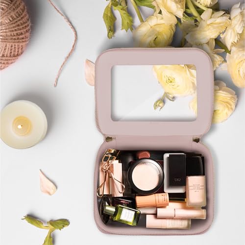 Prite Clear Makeup Bag Cosmetic Organizer Case Waterproof Travel Toiletry Bag Skincare Pouch with Golden Zipper(Pearlescent Pink) - color: Pearlescent Pink, size: Standard - Single Layer