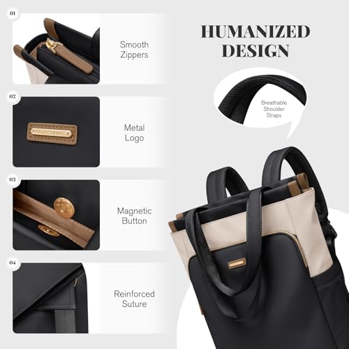 GOLF SUPAGS Convertible Laptop Backpack for Women Casual Daypack Notebook Tote Bag for Work College Travel Leisure (Black & White) - color: Black & White