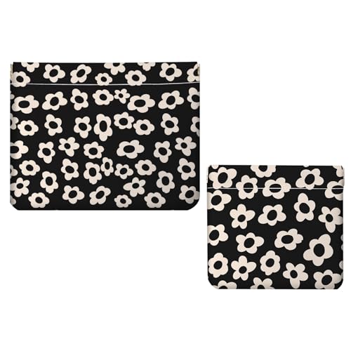 2 PCS PU Leather Small Makeup Bag Set for Purse,No Zipper Self-closing Cosmetic Bag, Portable Coin Purse Lipstick Accessories Organizer Travel Toiletry Storage Pouch for Women,Black and Beige Floral1 - color: Black and Beige Floral1