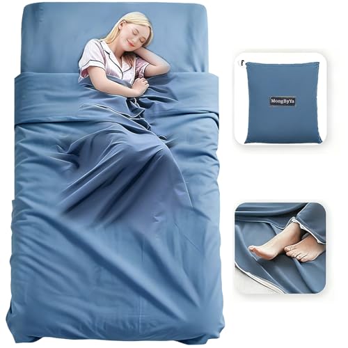 Sleeping Bag Liner, 3 Sizes Compact Travel Sheets for Hotel & Hostel, Adult Sleep Sack for Camping Backpacking, Comfy Breathable & Easy Care, 4 Seasons - color: Mystic Blue, size: 82.7'' X 45.3''
