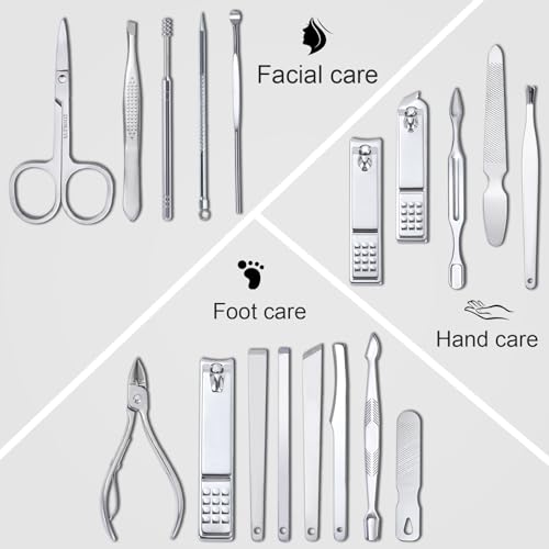 Yougai Nail Clippers Set - 18 Pcs Professional Manicure Pedicure Kit Gifts for Fathers Day Men Women, Stainless Steel Fingernail Toenail Cutters, Nail Care Grooming Tools with Leather Travel Case - color: Black