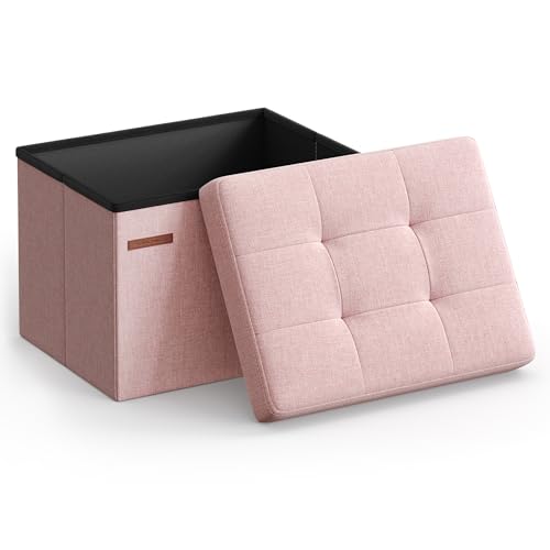 SONGMICS MAZIE Collection - Small Folding Storage Ottoman, Foot Rest Stool, 12.2 x 16.1 x 12.2 Inches, 286 lb Load Capacity, for Living Room, Bedroom, Home Office, Dorm, Jelly Pink ULSF102R01 - color: Jelly Pink, size: 12.2"D x 16.1"W x 12.2"H