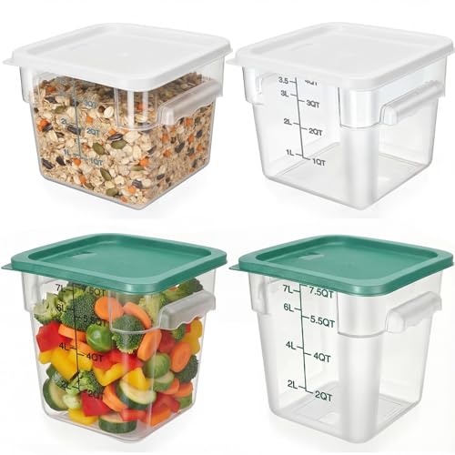 Lallisa 4 Pcs 8qt & 4qt Clear Food Storage Containers with Lids Handles and Scales, Stackable Plastic Square Food Storage Containers for Dough Proofing Baking Kitchen Restaurant(White, Green) - color: White, Green