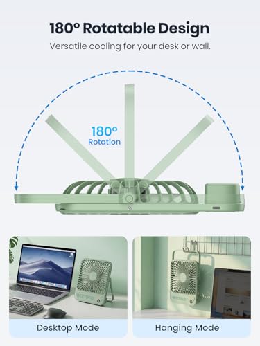 Warmco 10000mAh Portable Travel Fan 7-inch, Up to 24H Runtime, Ultra-thin Quiet Rechargeable Battery Operated Desk Fan with Digital Display for Camping, Office, Bedroom, Cruise Essentials - color: Sage Green