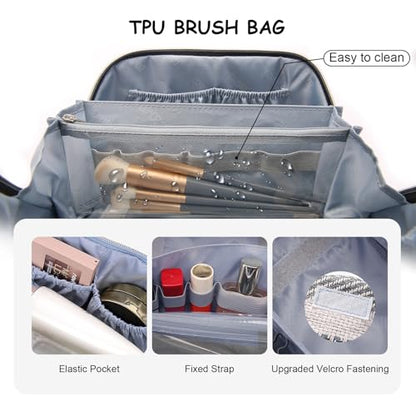 BOYATU Travel Makeup Bag Cosmetic Bag for Women: 3 Pcs Set Make up Bag with Compartments - Waterproof Vegan Leather Toiletry Bags with Handle - Makeup Organizer for Travel Essentials(C-4-Black) - color: C-4-Black