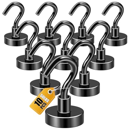 DIYMAG Large Magnetic Hooks Strong Heavy Duty Metal Hook with Refrigerator Kitchen Gadgets Outdoor Grill Hanging, 1.34in×0.78in Black 10 Pack - color: Black, size: 0.78in