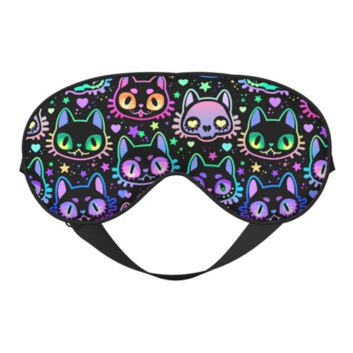 Sleep Eye Mask Cute Bright Neon Cat Sleep Mask for Women Men Comfortable Eye Mask with Adjustable Strap Soft Eye Cover Blindfold for Travel Yoga Nap Shift Work - color: Cute Bright Neon Cat