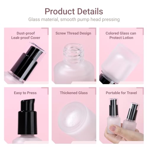 Segbeauty 0.5oz Empty Frosted Glass Travel Size Pump Bottle, 3pcs Matte Translucent Lotion Bottle Refillable, 15ml Travel Toiletry Bottles for Creams Liquids, Empty Cosmetic Skincare Container - color: Frosted Translucent, style: 3pcs 0.5oz