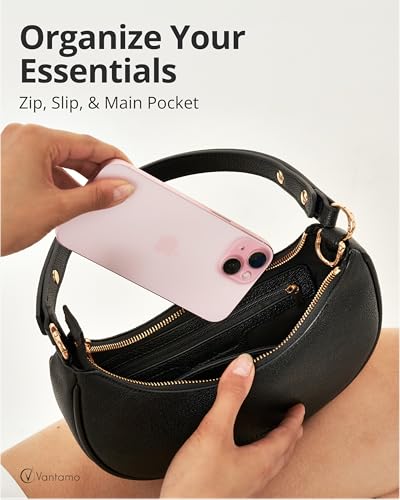 Vantamo Crescent Bags For Women with RFID Protection, Half Moon Clutch Purses for Women with Anti-Theft Clip for Extra Safety - color: Black