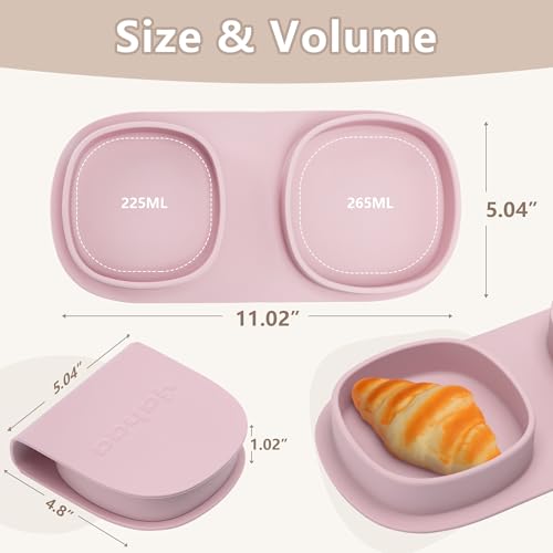 Silicone Foldable Novelty Dinner Plates, Baby Plates Travel Essential with Forks and Spoons, Microwave & Dishwasher Safe, Matte Pink - color: Matte Pink, style: No-Suction