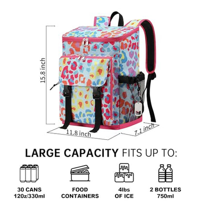 DYSHAYEN Cooler Backpack,Lightweight Backpack Cooler Insulated Leak Proof,30 Cans Soft Cooler Bag for Beach,Camping,Beach,Picnic,Lunch - color: Multi Leopard