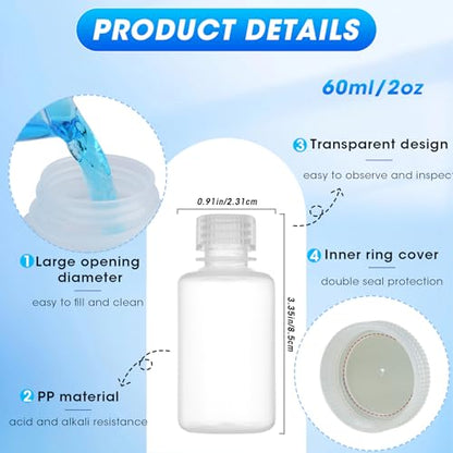 2oz/60ml Plastic Sample Bottles with caps, Wide Mouth Reagent Bottle with Lids Leak Proof Containers Water Sample Bottles for Laboratories, Travel(10Pcs) - style: 60ML-10pcs