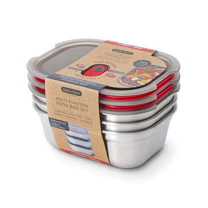 BLACK + BLUM Lunch Bowl Set - Reusable Meal Prep Containers for Picnic & Camping - Microwavable Stainless Steel Lunch Dinner Food Storage Box with Leak Proof Lid - Dishwasher Oven Safe - Small 22oz - size: Small Box Set (600ml x 3)