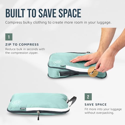 Large Compression Packing Cubes for Travel-Packing Cube Luggage Organizers 7 Piece Set for Checked Luggage-Ultralight, Expandable/Compression Bags by TRIPPED Travel Gear (DustyTeal/White) - color: DustyTeal/White