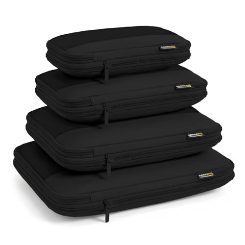 4 Piece Compression Packing Cubes for 3–7 Day Travel, Space Saving Travel Organizers with Breathable Mesh, Double-Zipper Packing Cubes for Carry-On & Suitcases (Black) - color: Black