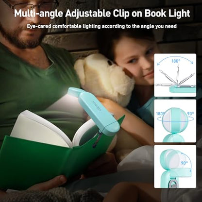 VAVOFO USB Rechargeable Book Light, Blue Light Blocking, Amber Light Clip On Bookmark Shaped Reading Light, Eye Care 6 LEDs Book Light for Bookworms Reading in Bed with 9 Lighting Modes (Powder Green) - color: Powder Green