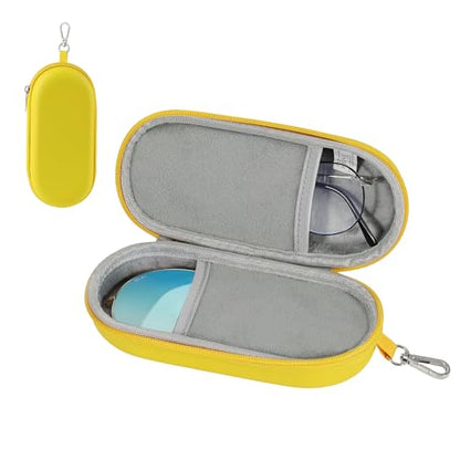 MoKo Double Eyeglass Case, Hard Shell Dual Glasses Case, Travel Sunglass Organizer with Zipper, Eyeglasses Storage Box - color: Yellow-oval