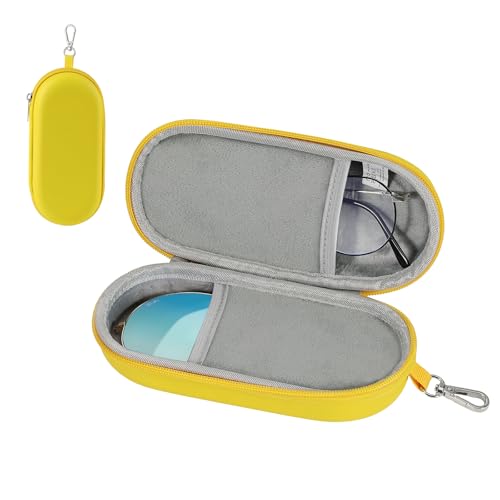 MoKo Double Eyeglass Case, Hard Shell Dual Glasses Case, Travel Sunglass Organizer with Zipper, Eyeglasses Storage Box - color: Yellow-oval