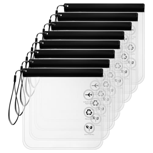 cobee 8 Pack TSA Approved Clear Toiletry Bags, 20x20cm Carry on Airport Airline Compliant Travel Bag Makeup Cosmetic Bag Organizer Leak-Proof Airport Security Bag for Liquids, Cosmetics (Black) - color: Black