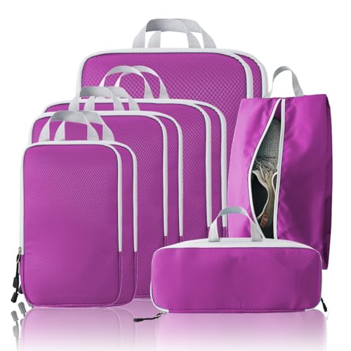 Compression Packing Cubes, 10 Set Packing Cubes for Travel Compression, Lightweight Compressible Package Organizer for Carry On and Suitcases, Purple and Grey - color: Purple and Grey, size: 10 Set