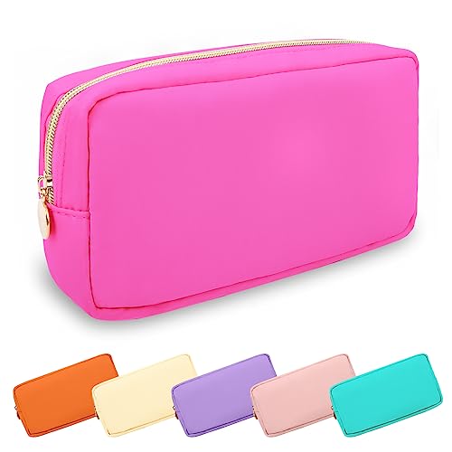 UIXIZQ Small Makeup Pouch for Purse, Nylon Travel Toiletry Storage Pouch Cute Preppy Cosmetic Bag for Women Girls, Waterproof Makeup Organizer Skincare Bag Purse with Zipper (Small-Bubblegum) - color: Bubblegum, size: Small