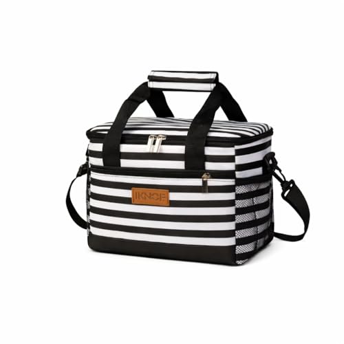 iknoe Insulated Lunch Bag, Foldable 8.5L Cooler Bag for Men & Women, Leakproof Thermal Design, Great for Office, Picnic, Travel, Lunch Box, Stripe - color: Stripes, size: Medium