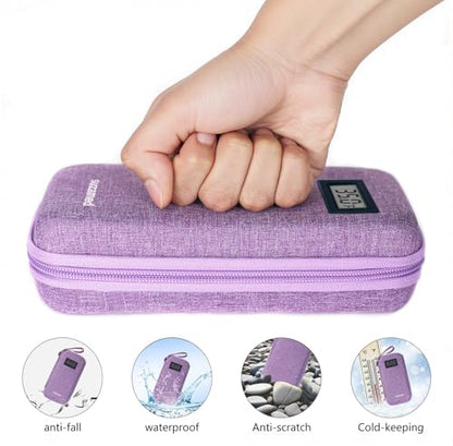 suzamed Insulin Cooler Travel Case,EVA Insulation Travel Medicine Kit with Temperature Display for Diabetes Care,Insulin Pen and Other Diabetic Supplies (Purple-Temp) - color: Purple