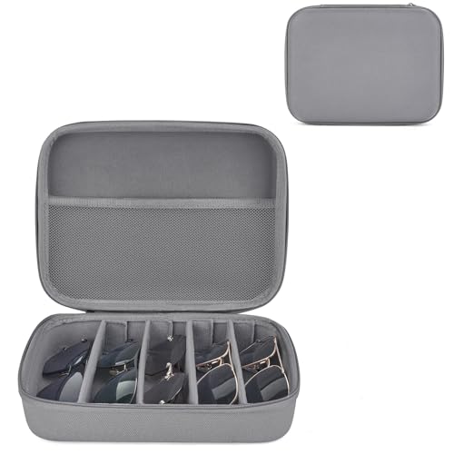 Mkono Travel Sunglasses Organizer Glasses Case Multiple Pairs with Adjustable Slots Eyeglasses Case Storage Box for Men (5 Slots, Gray) - color: Gray, style: 5 Slots