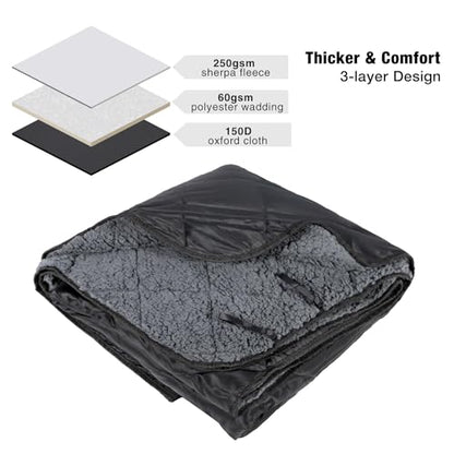 REDCAMP 71"x 59" Waterproof Outdoor Camping Blanket with Sherpa Lining, Cold Weather Warm Blanket Windproof for Camping Stadium, Hiking, Trip Machine Washable - color: Black/59''x71''