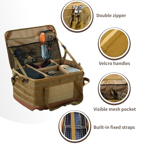 Tactical Camping Storage Bag, 30L Collapsible Bag with 3 Adjustable Dividers and handle, Heavy Duty Duffel for Outdoor Camping Travel Picnic