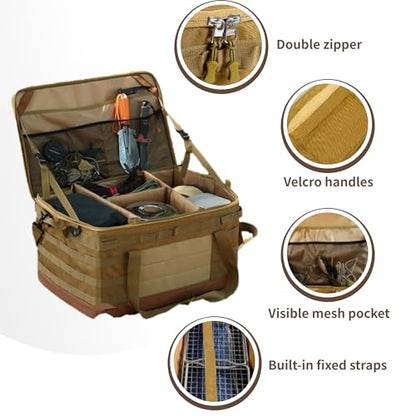 Tactical Camping Storage Bag, 30L Collapsible Bag with 3 Adjustable Dividers and handle, Heavy Duty Duffel for Outdoor Camping Travel Picnic