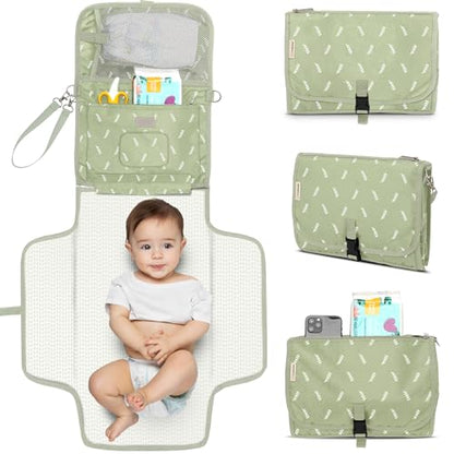 KeaBabies Portable Diaper Changing Pad, Travel, Car - Large Waterproof Baby Changing Mat, Wipeable, Padded, On The Go Travel Diaper Clutch Bag, Easy to Use Pockets for Newborn Essentials (Acacia) - color: Acacia