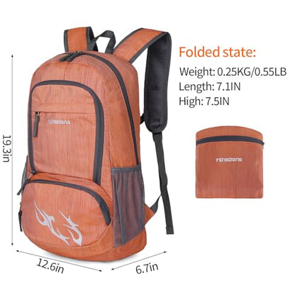 FENGDONG 35L Lightweight Foldable Waterproof Packable Travel Small Hiking Backpack Daypack for men women - color: A6- Dark Orange