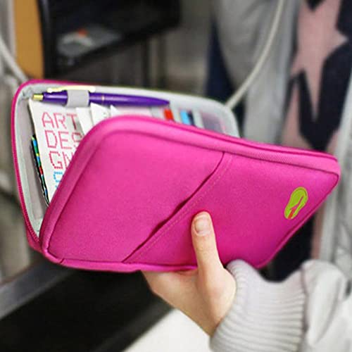 vanki Multi-Functional Fashion Ticket Passport Credit Card ID Document Organizer Holder Bag Purse Travel Pouch Case Cover (Rose Red)