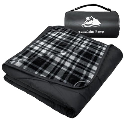 Large Outdoor Waterproof Blanket Extra Thick Fleece Stadium Blanket for Camping, Car, Pet, Picnics - Windproof, Wearable, Machine Washable 80" x 58" (Black Check) - color: Black Check