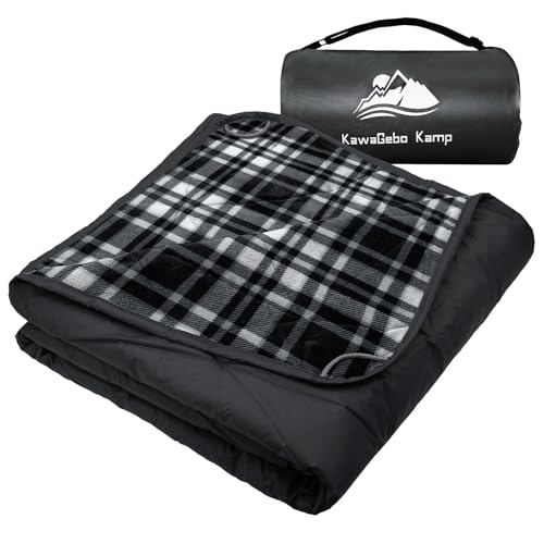 Large Outdoor Waterproof Blanket Extra Thick Fleece Stadium Blanket for Camping, Car, Pet, Picnics - Windproof, Wearable, Machine Washable 80" x 58" (Black Check) - color: Black Check