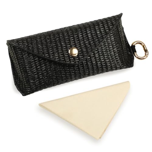 Straw Sunglasses Case Hard Shell Glasses Eyeglass Travel Pouch Women Men Eyewear Organizer Holder with Clip - style: Black