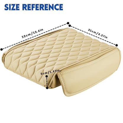 Car Armrest Cushion Pad Auto Center Console Cover with Storage Bag Memory Foam Arm Rest Console Pad Leather Universal Fit for Most Vehicles (Thick Pad, Beige) - color: Beige