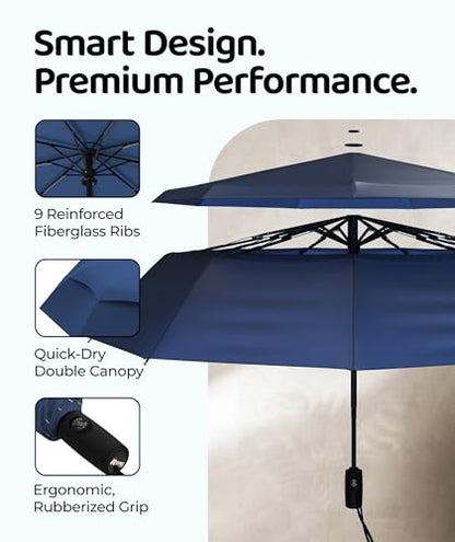 Repel Windproof Travel Umbrella - Compact & Withstands Winds up to 100MPH , Strongest Premium Auto Folding Umbrella for Rain and Sun - Durable, Light & Portable for Women & Men , Fits Backpack & Cars - color: Navy Blue - Travel Umbrella (1 Pack)