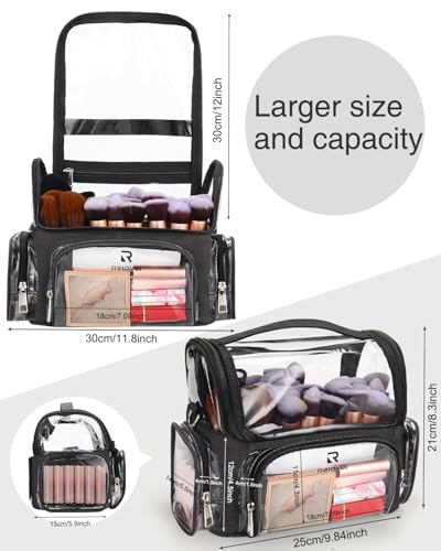 NAONAYA Makeup Brush Bag, Clear Makeup Brush Holder Professional Makeup Artist Travel Case Waterproof Cosmetic Organizer Bag, Full Open Easy to Access, with Adjustable Shoulder Strap and Dividers - color: clear, size: S