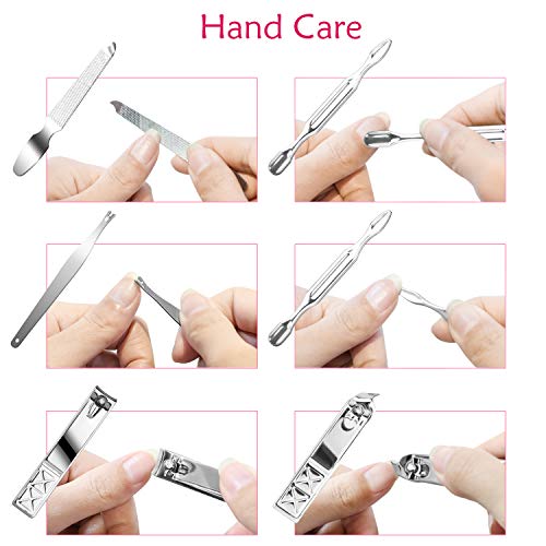 Teamkio 18pcs Manicure Set Pedicure Nail Clippers Set Travel Hygiene Kit Stainless Steel Professional Cutter Care Set Scissor Tweezer Knife Ear Pick Tools Grooming Kits with Leather Case - color: Pink