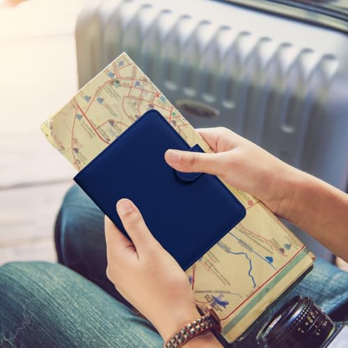 HOTCOOL Passport Holder Travel Essentials Airplane & Cruise Essentials Ship Leather Wallet Cover Case RFID Blocking Women & Men Vacation Travel Accessories Gifts Deals, Litchi - Navy Blue - color: A Litchi Navy