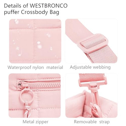 Quilted Crossbody Bags for Women,Puffer Weekender Overnight Bag,Purse Handbag Organizer,Small Tote Bags Shoulder Bag - color: Light Pink