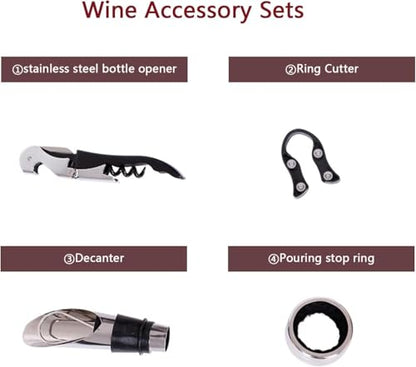 Bottle Wine Carrier, Leather Wine Gift Boxes, Gifts for Wedding, Anniversary, Travel, Party, Storage Box for Home Bar Collection With 4pcs Accessories Set (Red)