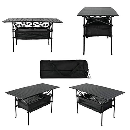 WUROMISE Lightweight Aluminum Folding Camping Table (47” x 21.65” x 26.7”), Portable Roll-Up Design for Outdoor, Camping, Beach, BBQ, Patio, and Picnic, Durable & Waterproof with Carrying Bag - size: Large
