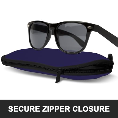 Sunglasses Soft Case, Ultra Light Portable Neoprene Zipper Glasses Case for Men Women - color: Navy Blue